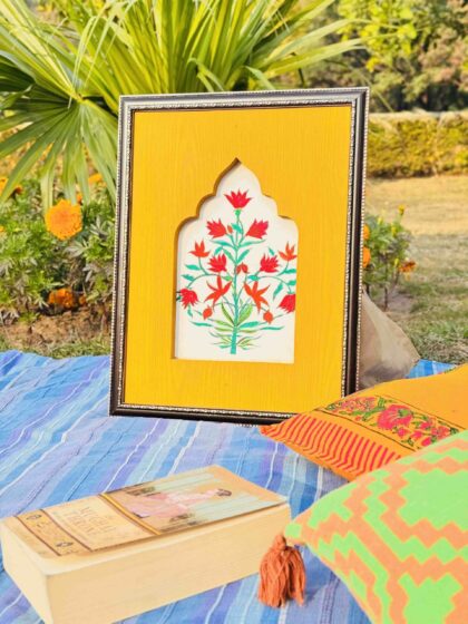Heritage Floral Jharoka Painting-Yellow Mustard