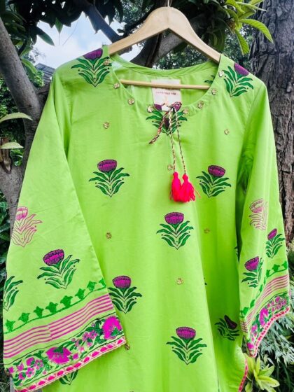 Lime Flora Handblock Shirt