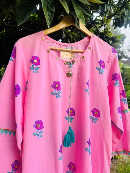 Pink Rose Blossom Handblock Shirt