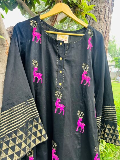 Midnight Reindeer Handblock Kurta