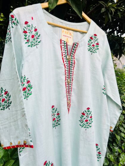 Ocean Breeze Handblock Kurta