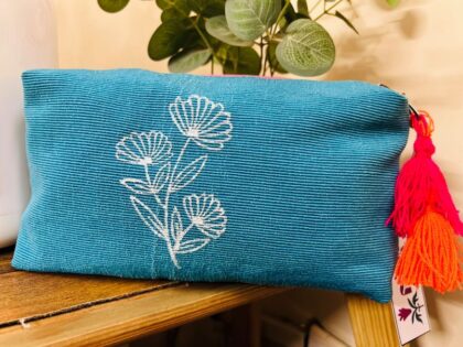 White Flower Blue Pouch